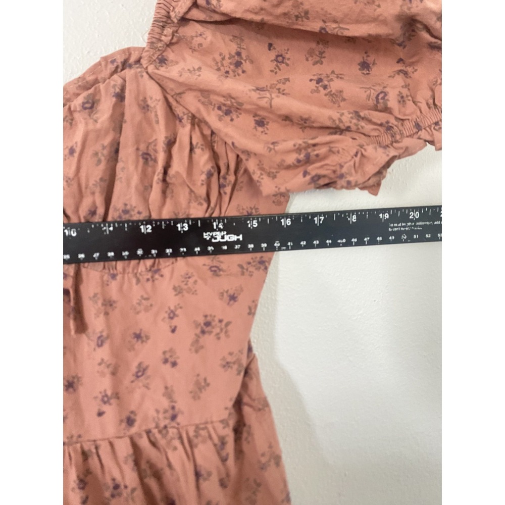 NEW Storia Floral Brown Ruffle Midi Dress Women Sz M 100% Cotton Cottagecore - Picture 13 of 15
